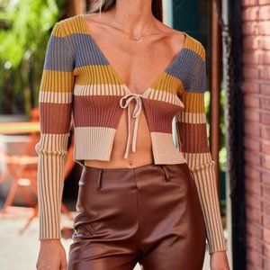 Ribbed Front Tie Sweater